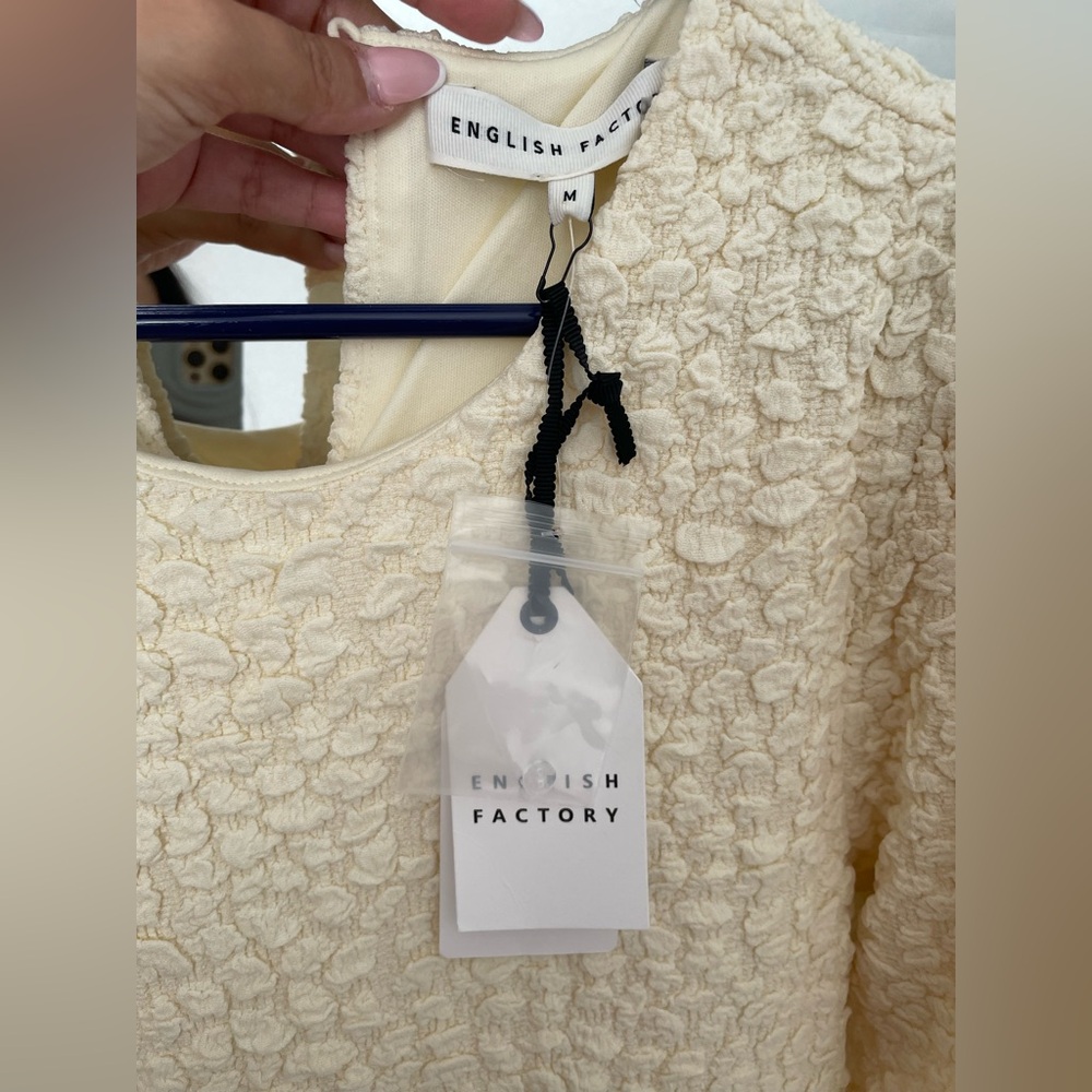 English Factory Cream Textured Puff Sleeve Dress - Picture 7 of 7